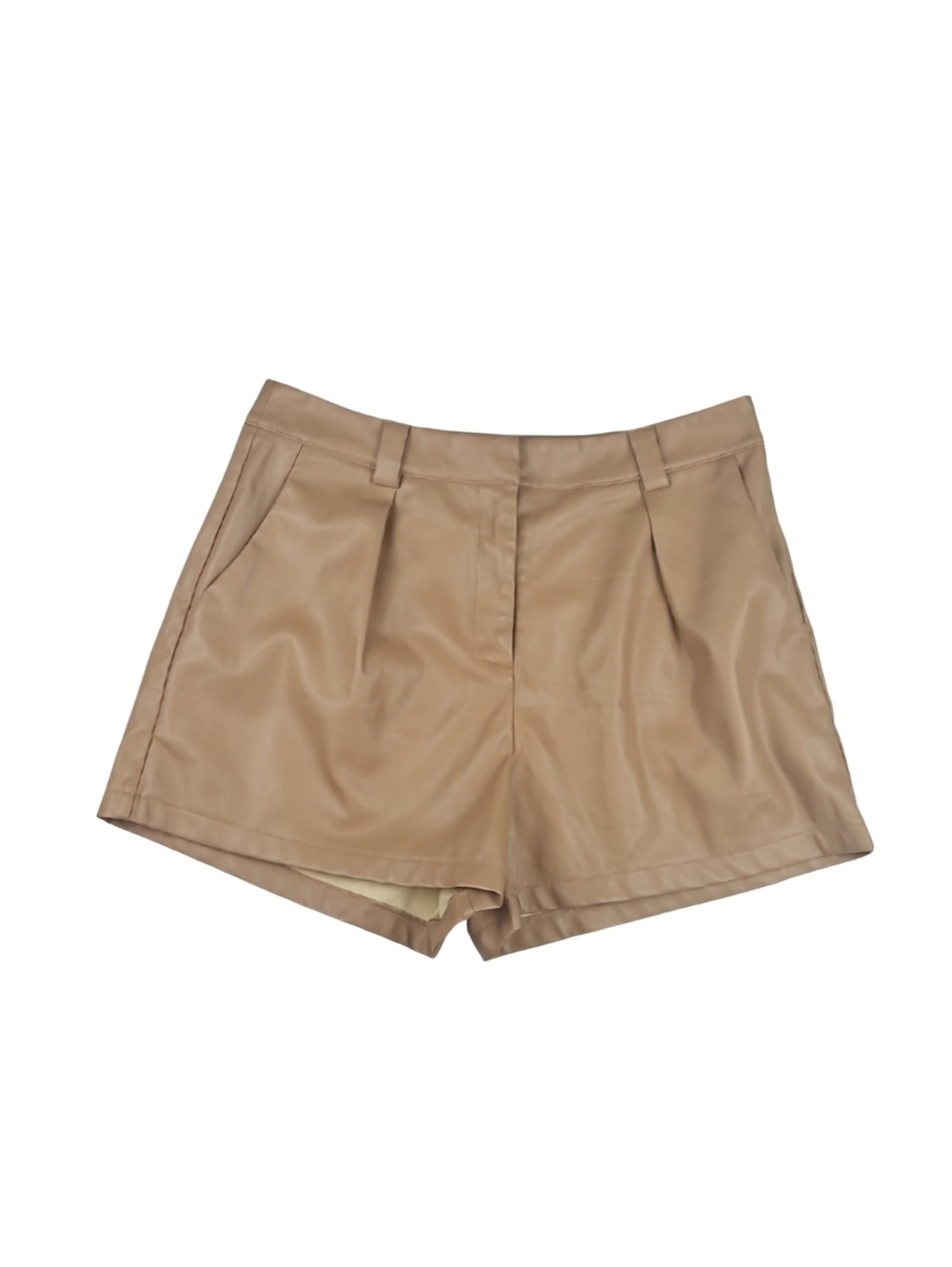 VICI Vegan Leather Shorts Soft Lined Womens Pleather Tan Shorts with Pockets XL